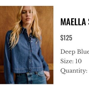 Sezane Maella Shirt Deep Blue - Size 10